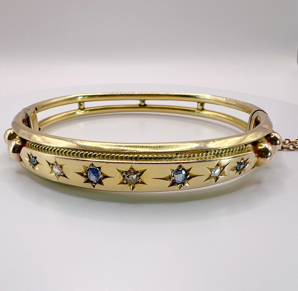 Antique Victorian 9ct Gold Sapphire Diamond Star