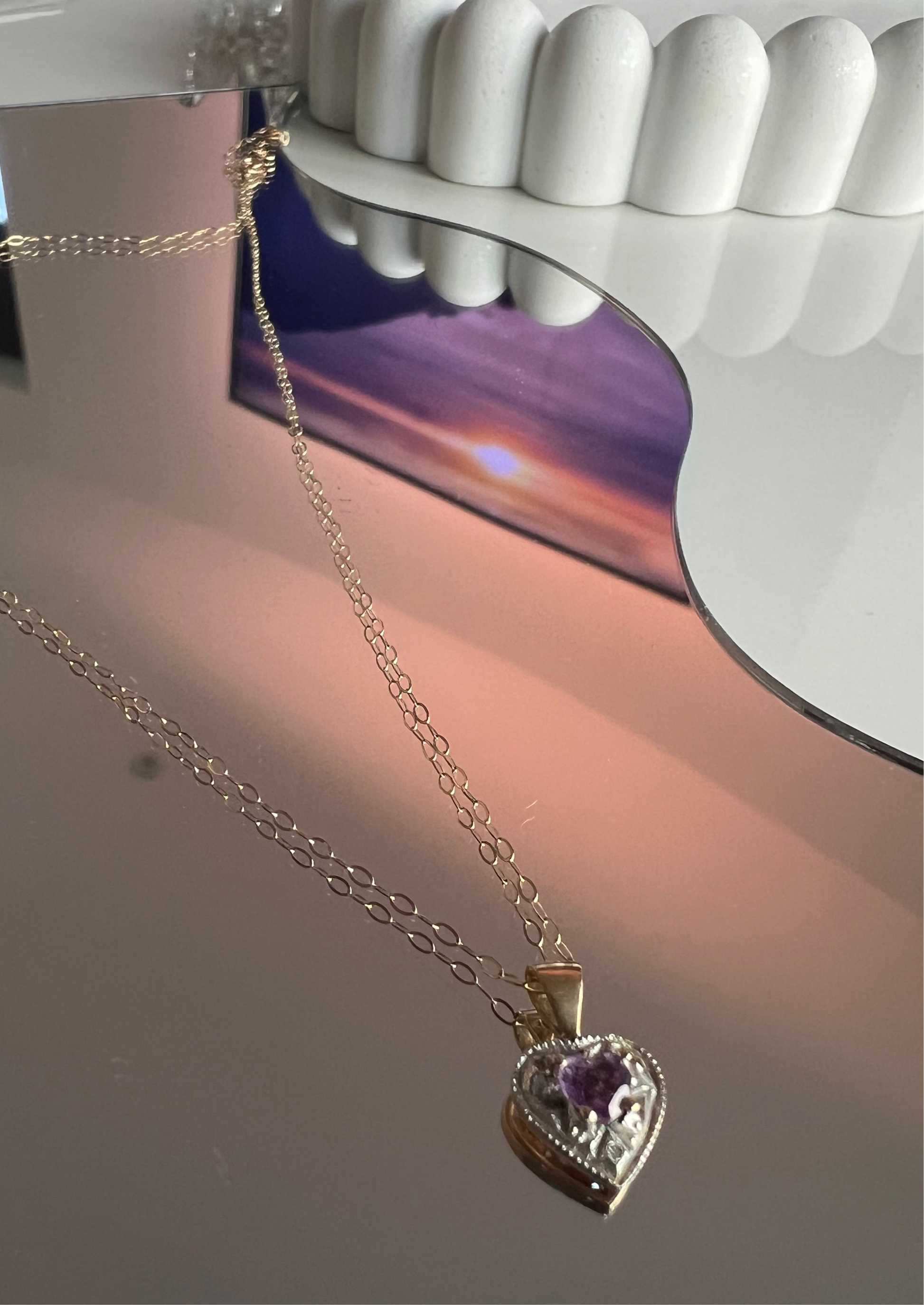 9ct Yellow Gold Necklace & Heart Shaped Amethyst Pendant