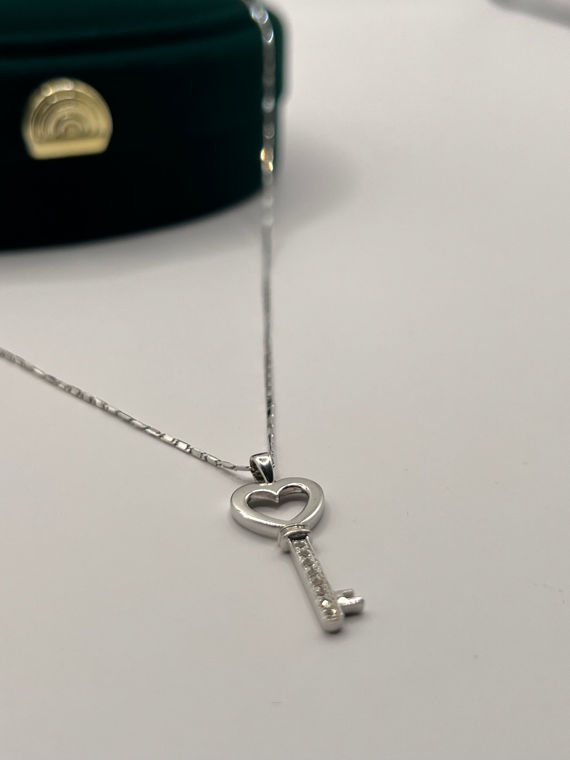 9ct White Gold Diamond Key Style Pendant Necklace