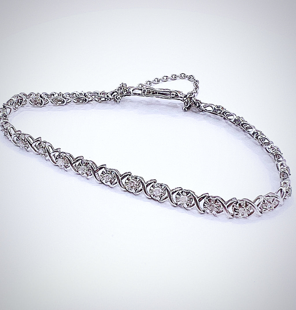 Stunning 9ct White Gold 1ct Diamond Tennis Bracelet Hallmarked