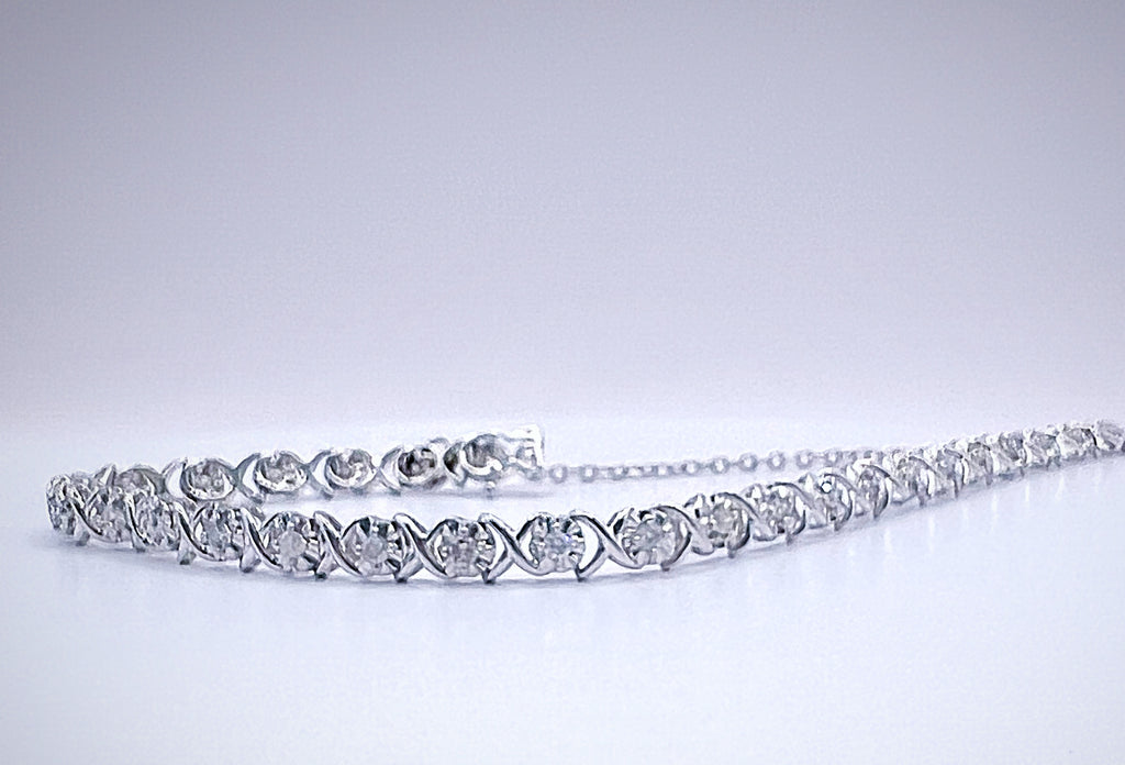 Stunning 9ct White Gold 1ct Diamond Tennis Bracelet Hallmarked