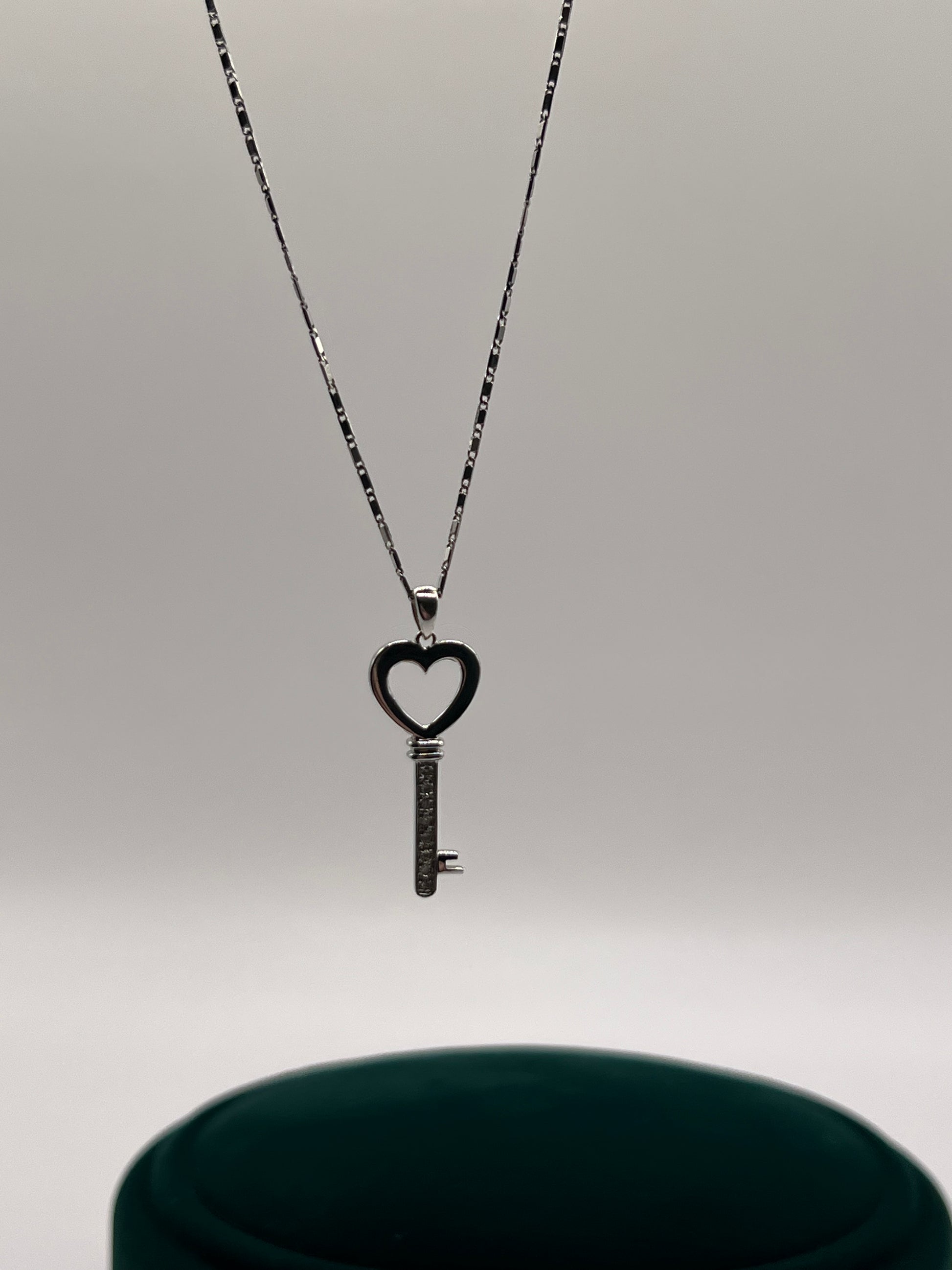 9ct White Gold Diamond Key Style Pendant Necklace