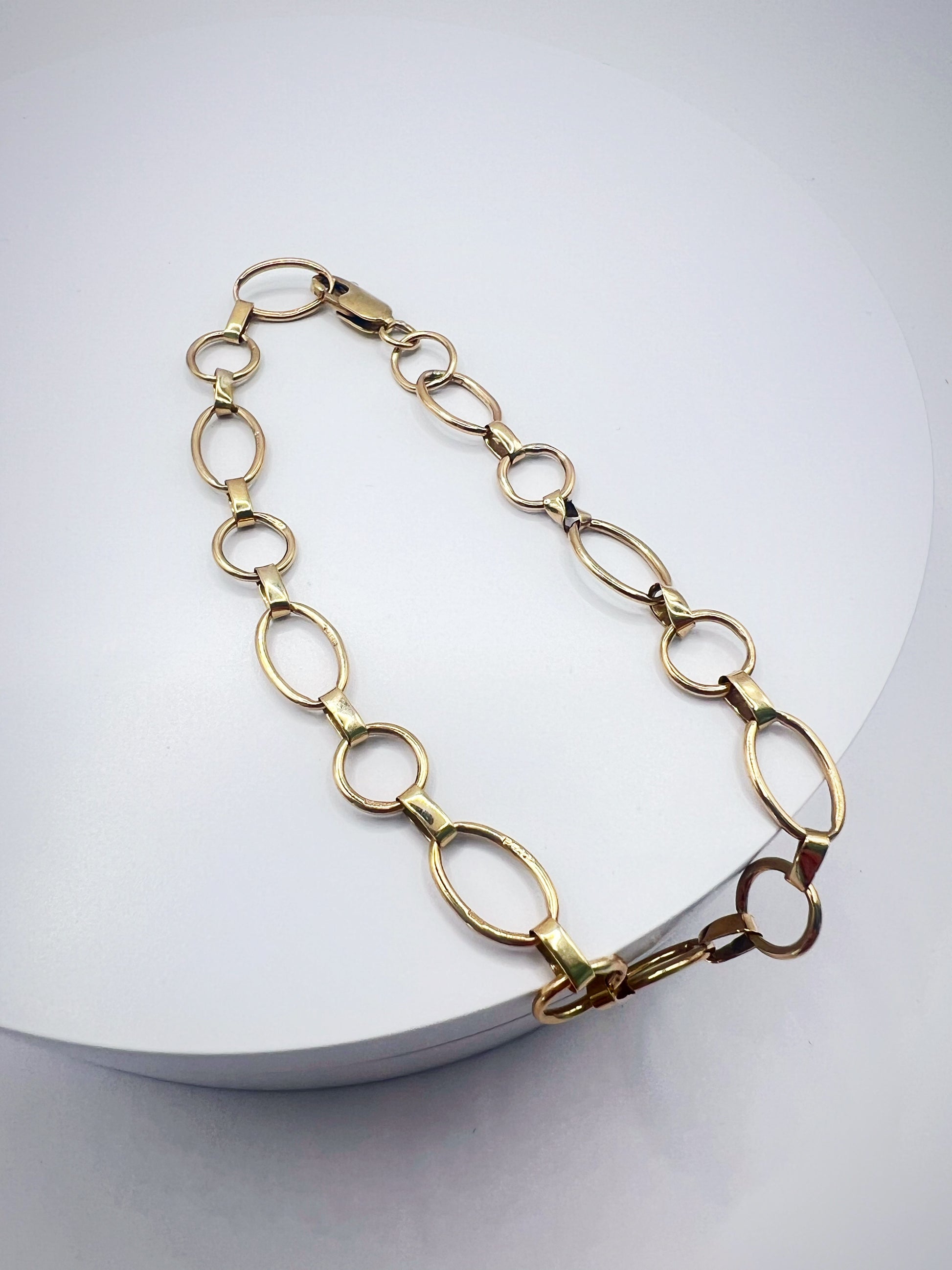 9ct Yellow Gold Oval Round Link Chain Bracelet