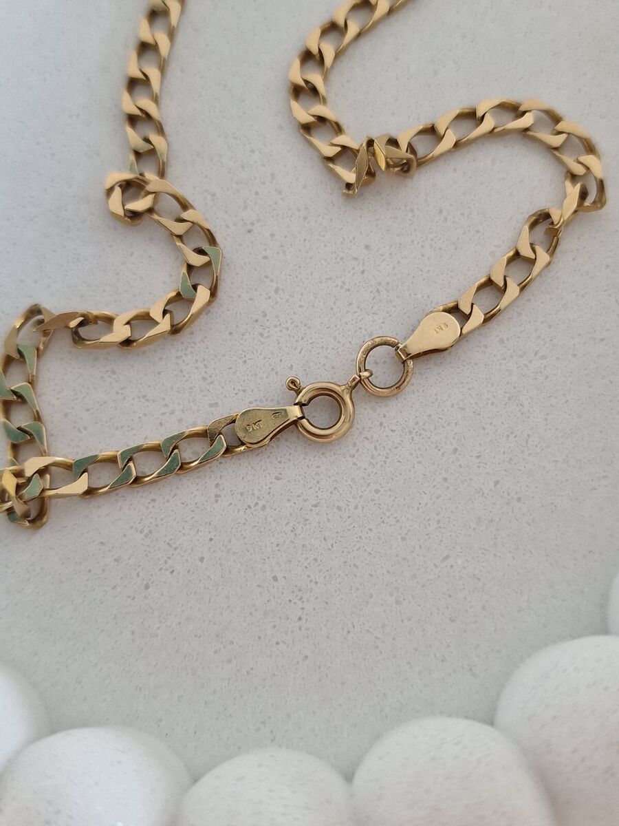 9ct Gold Curb Chain - 20.8" - 14.13g - Retro Style