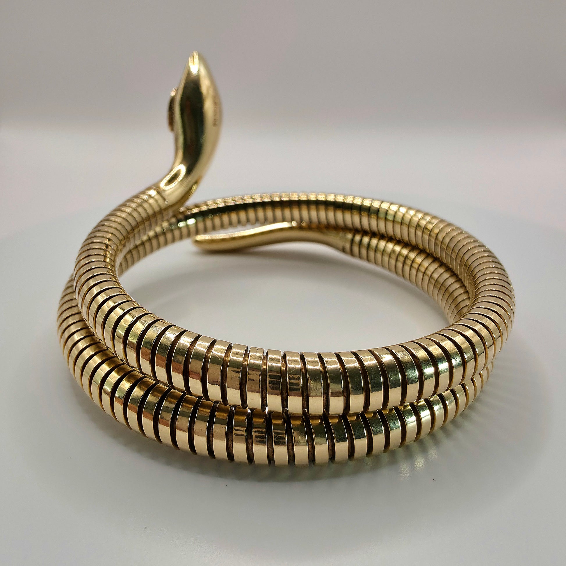 VINTAGE  9CT FLEXIBLE SNAKE BANGLE RUBY EYES HALLMARKED 1970 HEAVY 36.84g