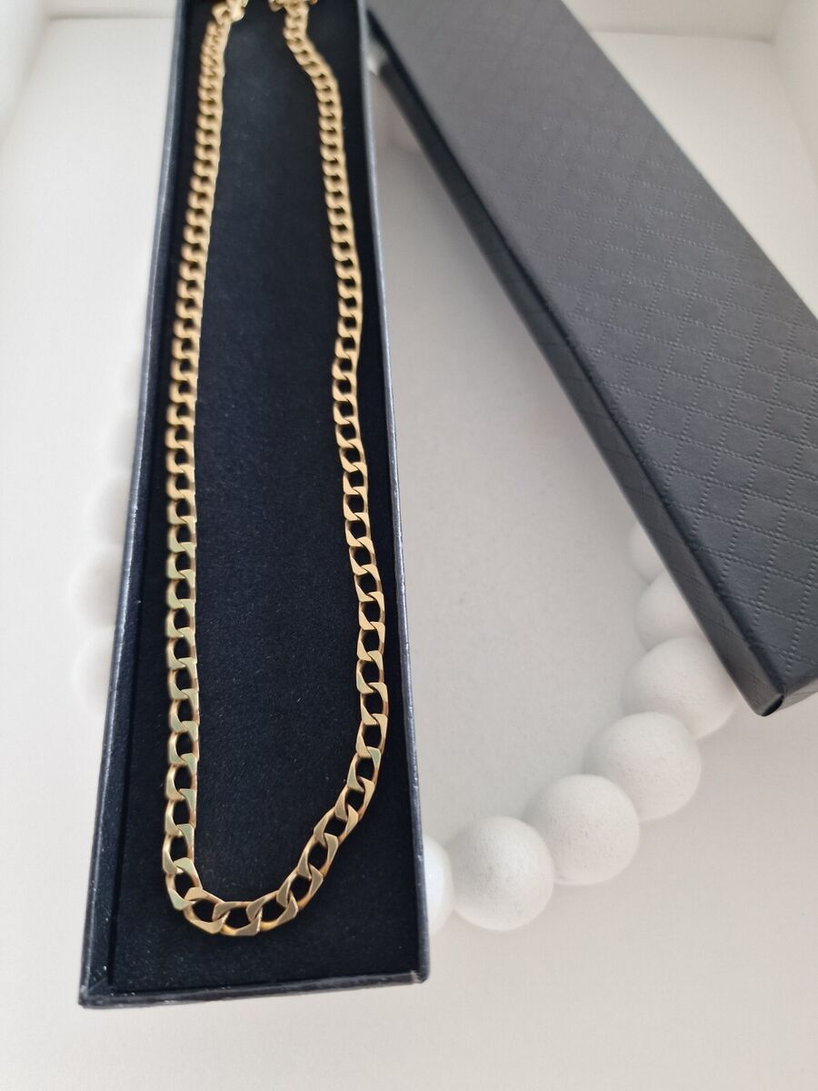 9ct Gold Curb Chain - 20.8" - 14.13g - Retro Style
