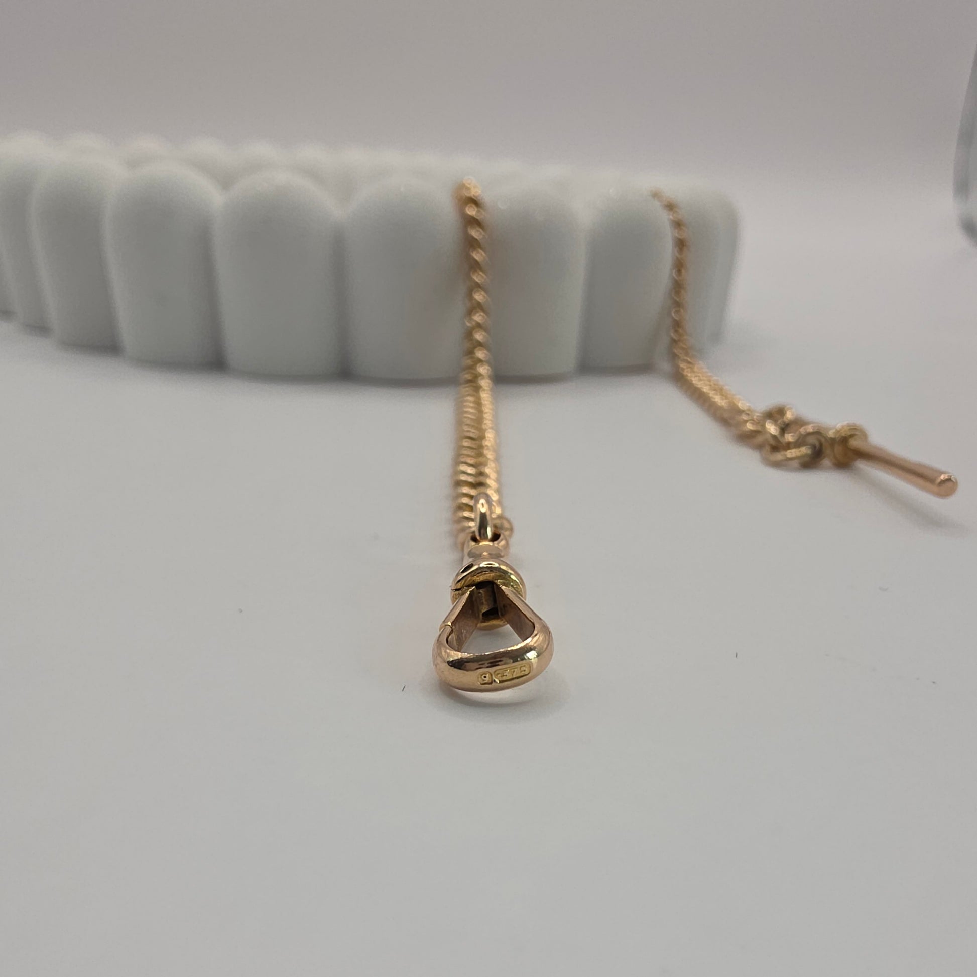 9ct Rose Gold Albert Chain with T-Bar – 8" – Every Link Stamped