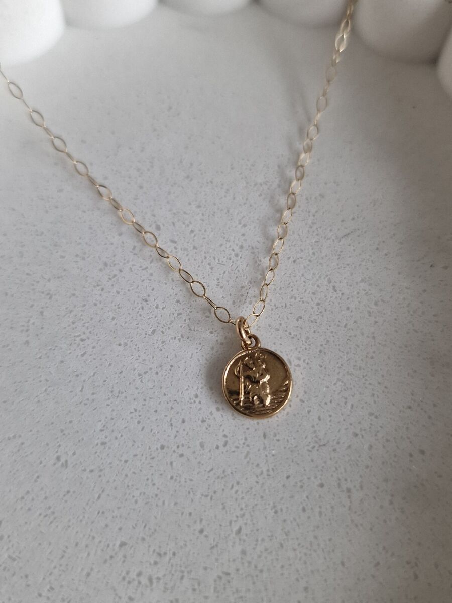 Vintage 9ct Gold St Christopher Pendant Necklace - 14.7”