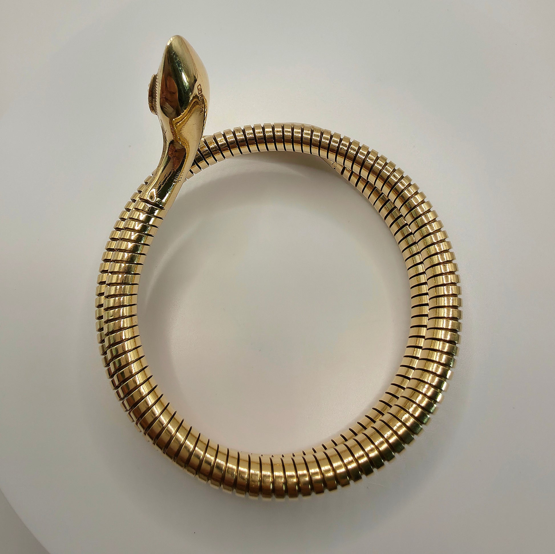 VINTAGE  9CT FLEXIBLE SNAKE BANGLE RUBY EYES HALLMARKED 1970 HEAVY 36.84g