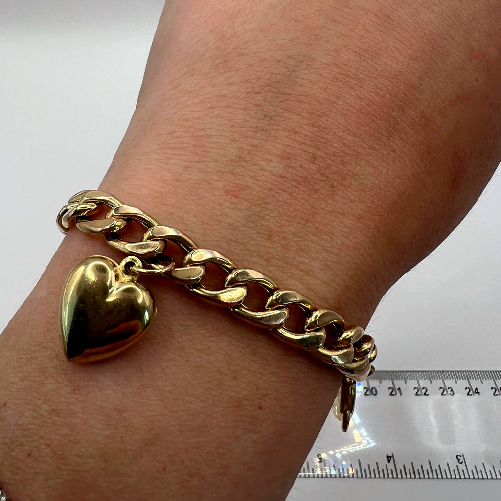 9ct Gold Charm Bracelet – 7.28" - Curb Chain Padlock Clasp & Safety Chain