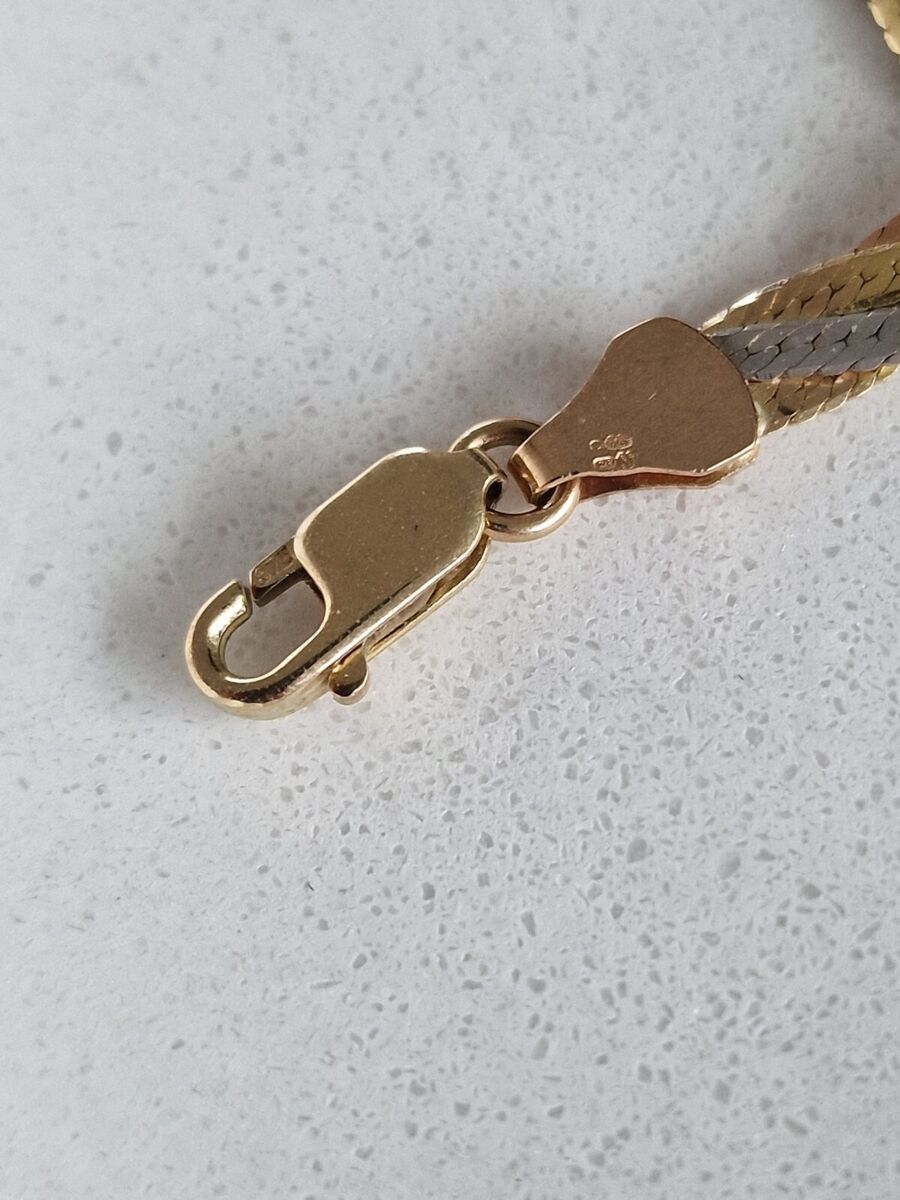 9ct Tri-Colour Woven Necklace - Yellow, White & Rose Gold - 17.7" - 10g