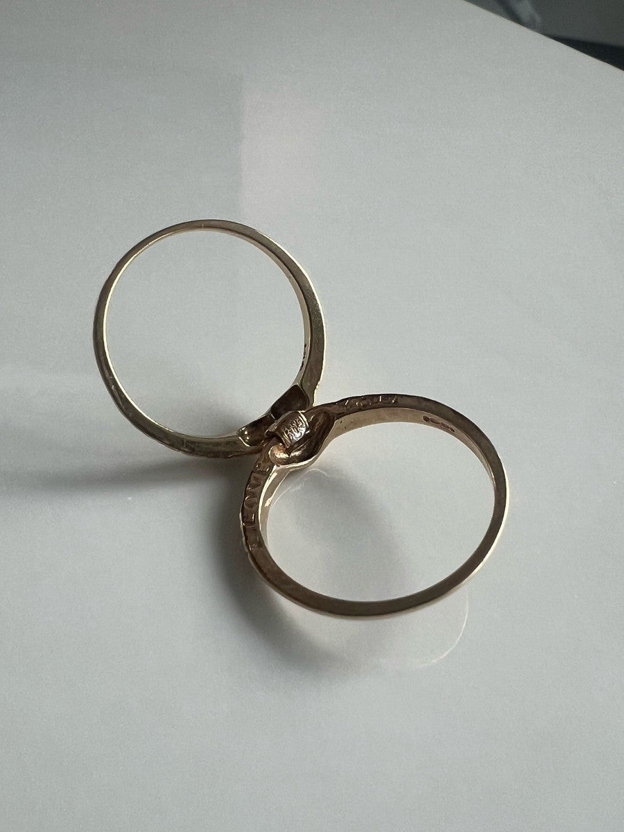 Vintage 9ct Gold Split Band Heart Diamond Ring - Hidden 'I Love You' - Size R - 3.45g