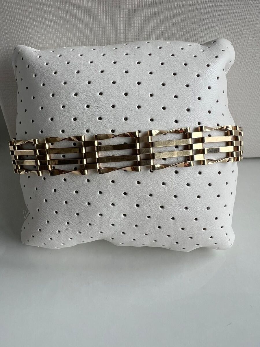 9ct Gold Four Bar Gate Bracelet With Safety Chain - 7.48" - 10.10g