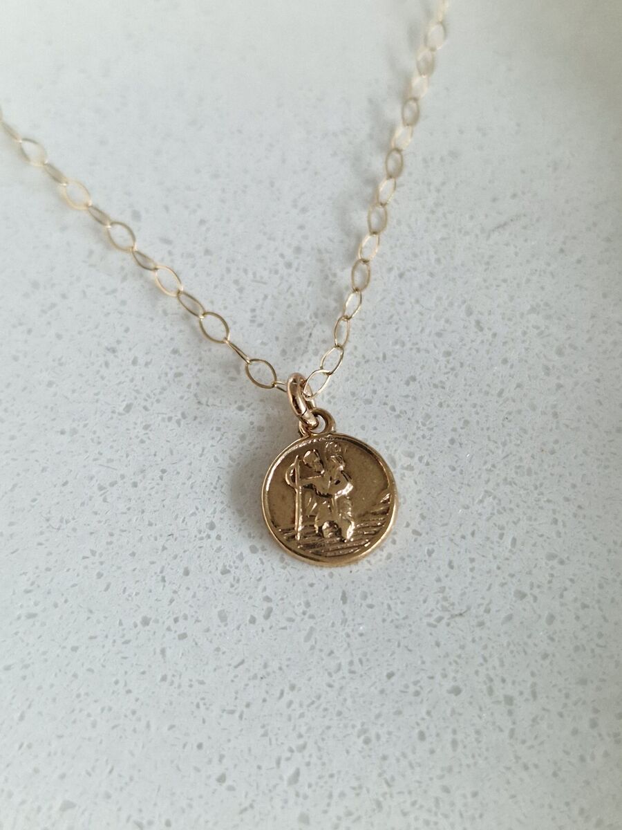 Vintage 9ct Gold St Christopher Pendant Necklace - 14.7”