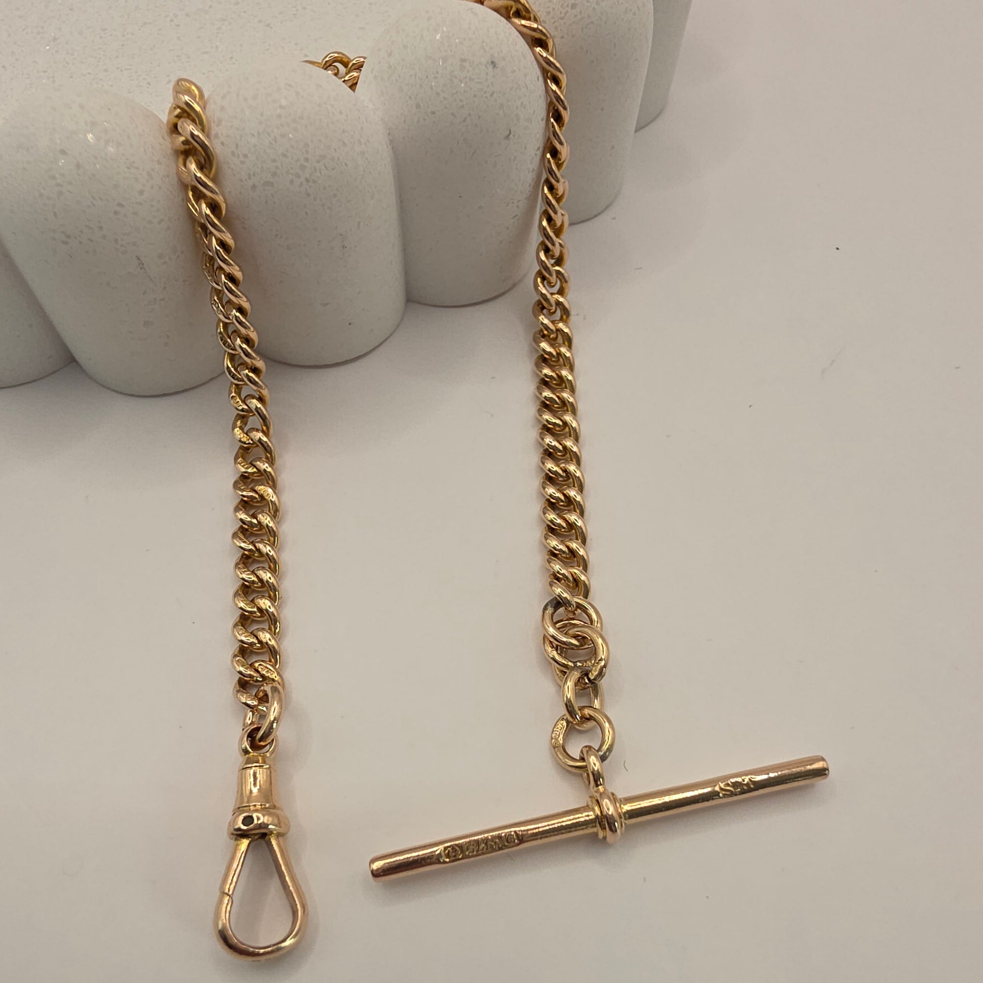 9ct Rose Gold Albert Chain with T-Bar – 8" – Every Link Stamped